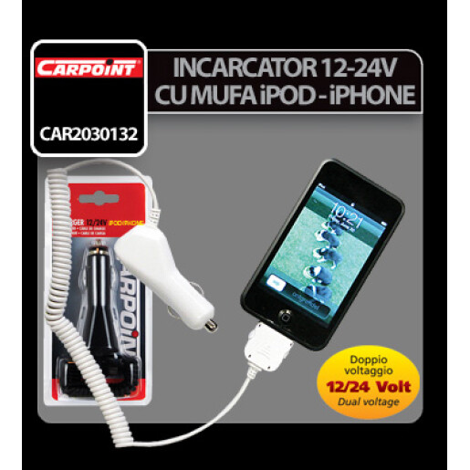 Incarcator 12-24V cu mufa iPOD si iPhone Carpoint