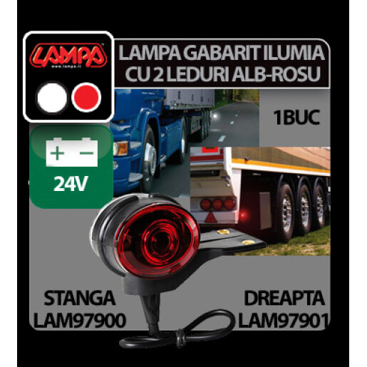 Lampa gabarit camion Ilumia cu 2 LED-uri 24V - Alb/Rosu - Stanga