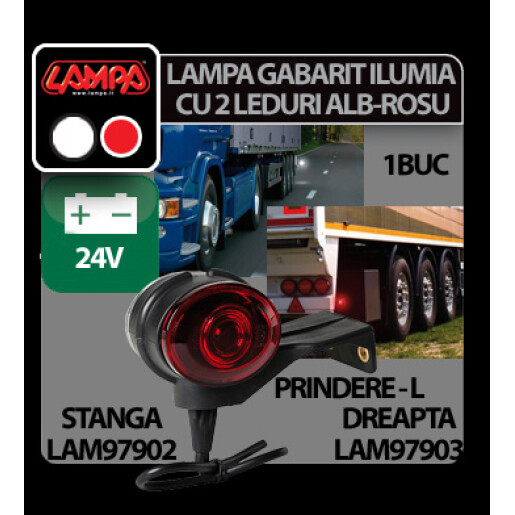 Lampa gabarit camion Ilumia cu prindere L - 2 LED-uri 24V - Alb/Rosu - Stanga