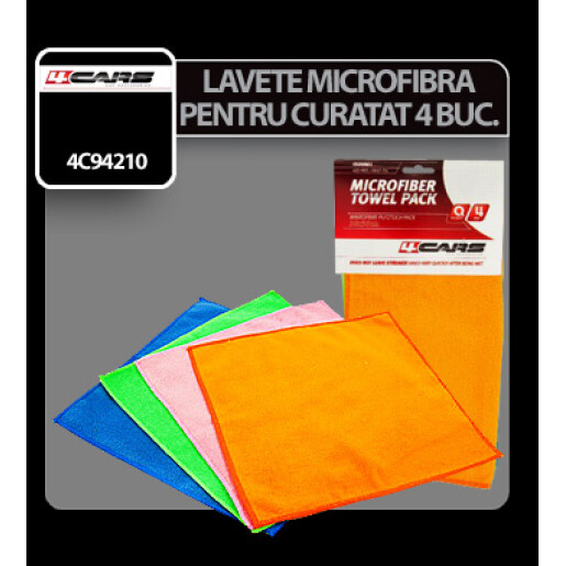Lavete microfibra pentru curatat 30x30cm 4buc 4Cars