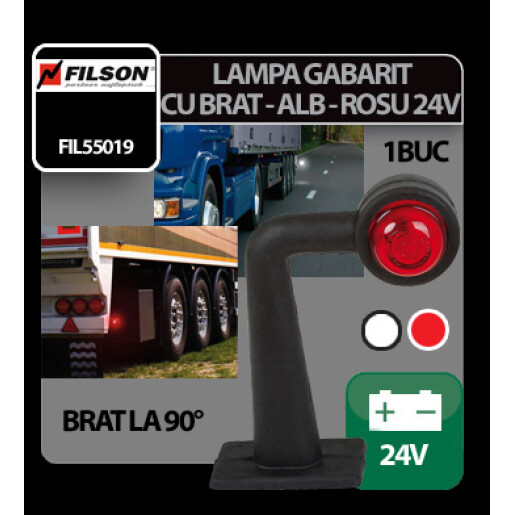 Lampa gabarit camion cu brat 90° cu bec 24V Filson - Alb/Rosu