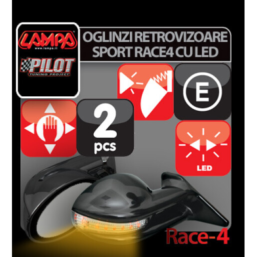 Oglinzi retrovizoare sport Race-4 cu semnalizare LED 2buc - Negru