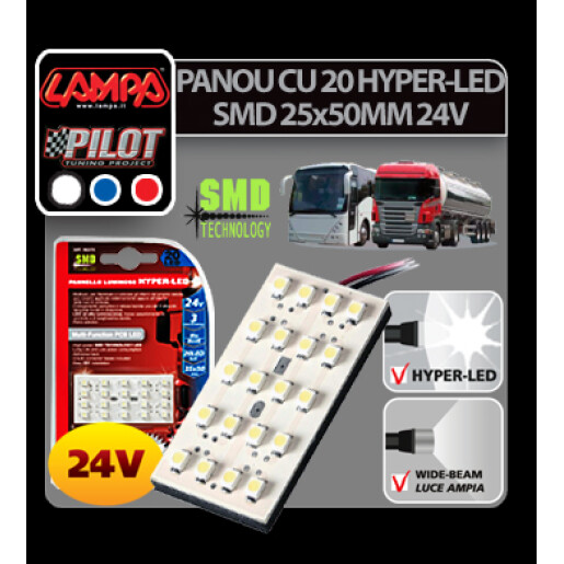 Panou cu 20 Hyper-Led SMD 25x50mm - 24V - Alb