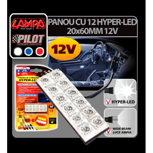Panou cu 12 Hyper-Led 20x60mm - 12V - Alb