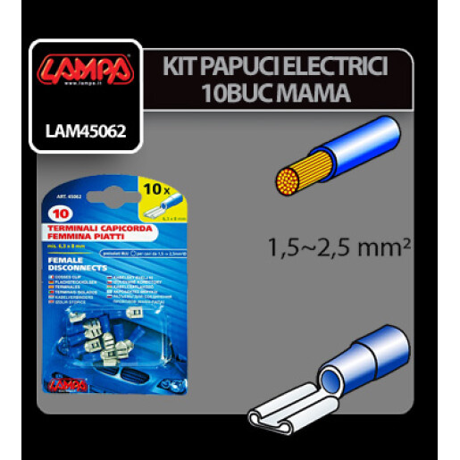 Papuci electrici 10buc, mama - 6,3x0,8mm - Albastru