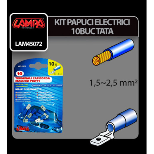 Papuci electrici 10buc, tata - 6,3x0,8mm - Albastru