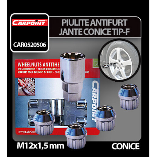 Piulite antifurt jante conice M12x1,5mm 4buc - Tip F