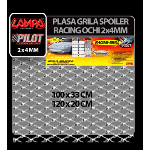 Plasa grila spoiler Racing Argintiu - Small 2x4mm - 120x20cm