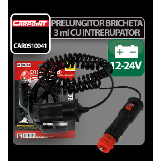 Prelungitor priza bricheta cu 3m cablu 12-24V max 4,5A Carpoint