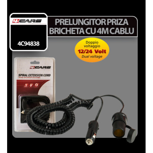 Prelungitor priza bricheta cu 4m cablu 12-24V 4Cars
