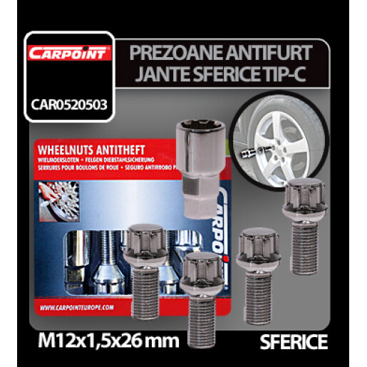 Prezoane antifurt jante sferice M12x1,5mm 4buc - Tip C
