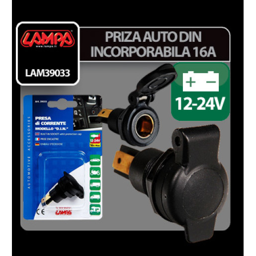 Priza auto incorporabila DIN - 12/24V 16A - Lampa