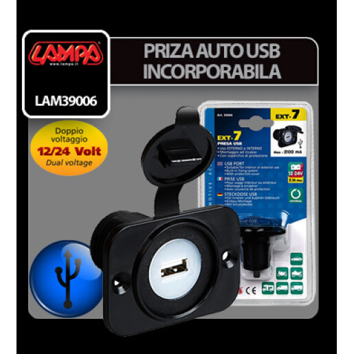 Priza auto incorporabila USB - 12/24V 2100mA - Lampa