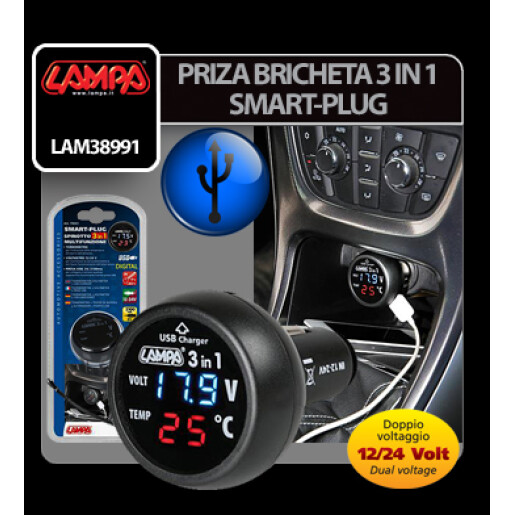 Priza bricheta 3 in 1 Smart-Plug 12/24V