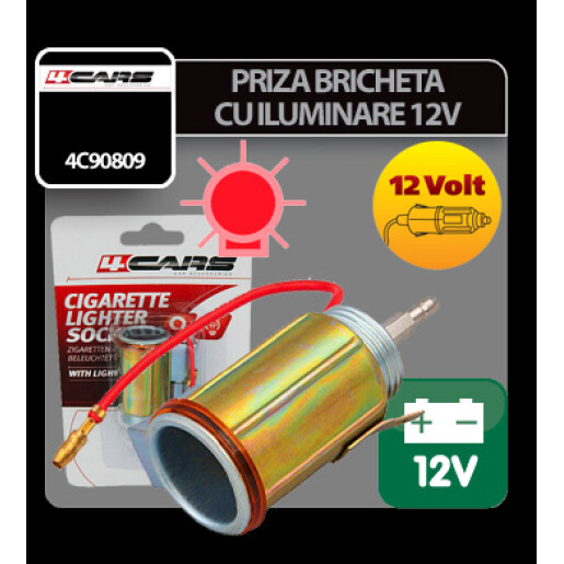 Priza bricheta auto cu iluminare 4Cars - 12V