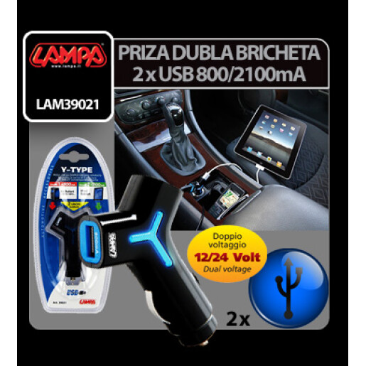 Priza dubla USB la bricheta 12/24V - 800/2100 mA