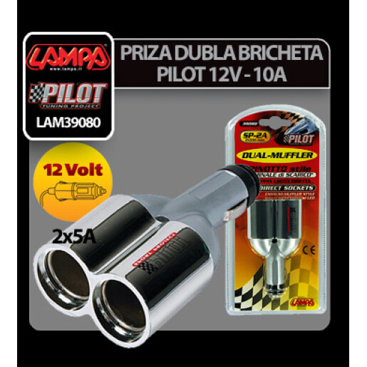 Priza dubla bricheta Pilot 12V