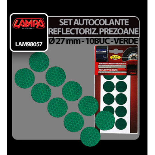 Set autocolante reflectorizante prezoane, Ø 27mm 10buc - Verde
