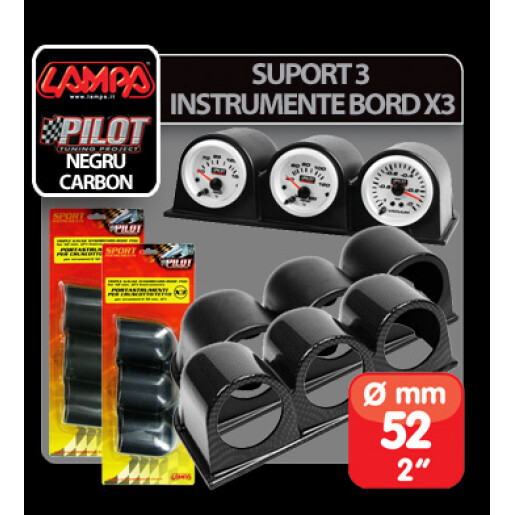 Suport 3 instrumente bord X3 (52mm) - Carbon