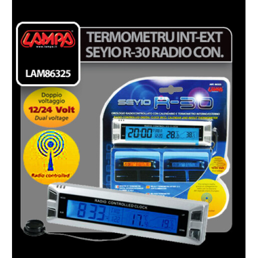 Termometru int-ext Seyio R-30 ceas radio control 12/24V