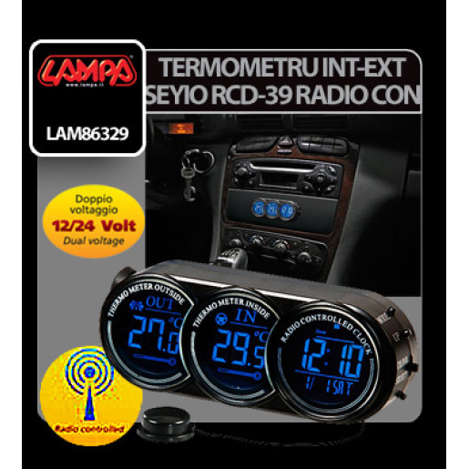 Termometru int-ext Seyio RCD-39 ceas radio control 12/24V