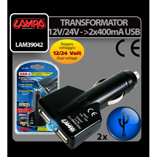 Priza dubla USB la bricheta 12/24V - 1000mA