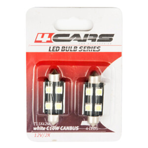 Bec Led - 4SMD 12V sofit T11x42mm soclu SV8,5-8 Canbus 2buc - Alb