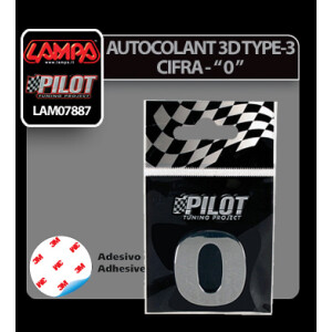 Autocolant 3D crom Type-3 (28mm) cifra - " 0 "