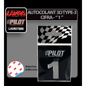 Autocolant 3D crom Type-3 (28mm) cifra - " 1 "