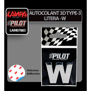 Autocolant 3D crom Type-3 (28mm) litera - W