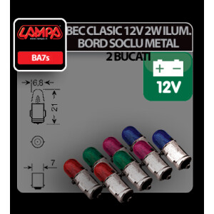 Bec clasic 2W 12V iluminat bord soclu metal BA7s 2buc - Rosu