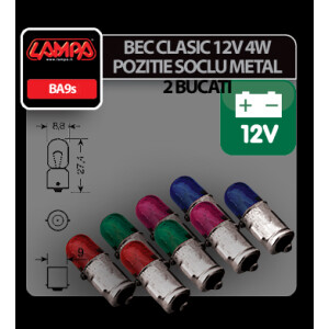 Bec clasic 4W 12V pozitie soclu metal BA9s 2buc - Violet
