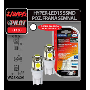 Bec Hyper-Led15 - 5SMD 12V pozitie T10 W2,1x9,5d 2buc - Alb