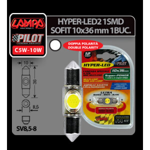 Bec Hyper-Led2 - 1SMD 12V sofit 10x36mm soclu SV8,5-8 1buc - Alb