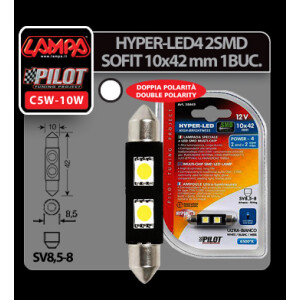Bec Hyper-Led4 - 2SMD 12V sofit 10x42mm soclu SV8,5-8 1buc - Alb