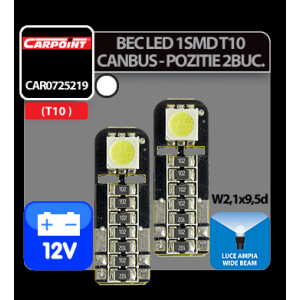 Bec Led - 1SMD 12V pozitie T10 W2,1x9,5d Canbus 2buc Carpoint - Alb dispersat