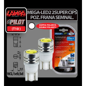 Bec Mega-Led2 - 2Super Cip 12V pozitie T10 W2,1x9,5d 2buc - Alb