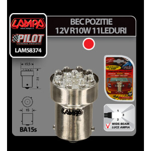 Bec Multi-Led 11Led 12V Pozitie - R10W - BA15s - Rosu