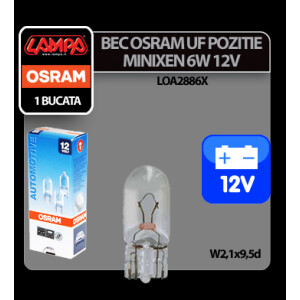 Bec Original Minixen Osram 12V - 6W Interior, soclu sticla W2,1x9,5d 1buc