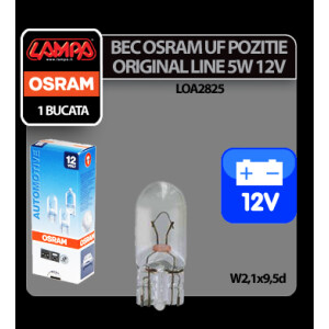 Bec Original Line 12V - W5W - 5W Pozitie soclu sticla W2,1x9,5d 1buc Osram 