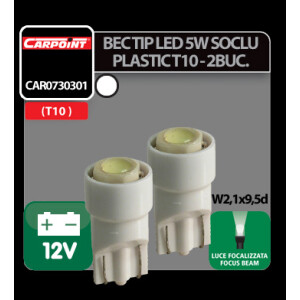 Bec tip LED 12V 1W soclu plastic T10 W2,1X9,5d 2buc Carpoint - Alb focalizat