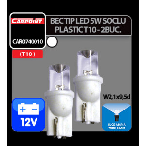 Bec tip LED 12V 5W soclu plastic T10 W2,1X9,5d 2buc Carpoint - Alb dispersat
