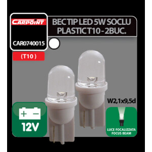 Bec tip LED 12V 5W soclu plastic T10 W2,1X9,5d 2buc Carpoint - Alb focalizat