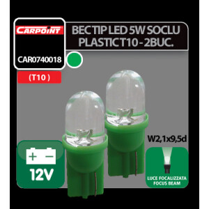 Bec tip LED 12V 5W soclu plastic T10 W2,1X9,5d 2buc Carpoint - Verde focalizat