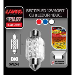Bec tip LED 12V sofit cu 8 leduri 13x35mm SV8,5-8 1buc - Verde