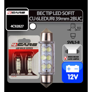 Bec tip LED 12V sofit cu 6 leduri 10x39mm SV8,5-8 2buc - Alb 