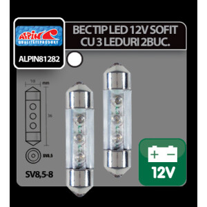 Bec tip LED 12V sofit cu 3 leduri 10x36mm SV8,5-8 2buc - Alb