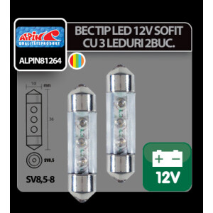 Bec tip LED 12V sofit cu 3 leduri 10x36mm SV8,5-8 2buc - Curcubeu