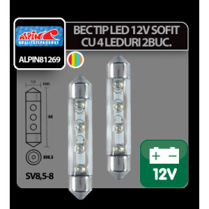 Bec tip LED 12V sofit cu 4 leduri 10x44mm SV8,5-8 2buc - Curcubeu