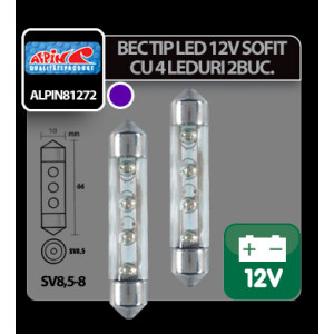 Bec tip LED 12V sofit cu 4 leduri 10x44mm SV8,5-8 2buc - Violet